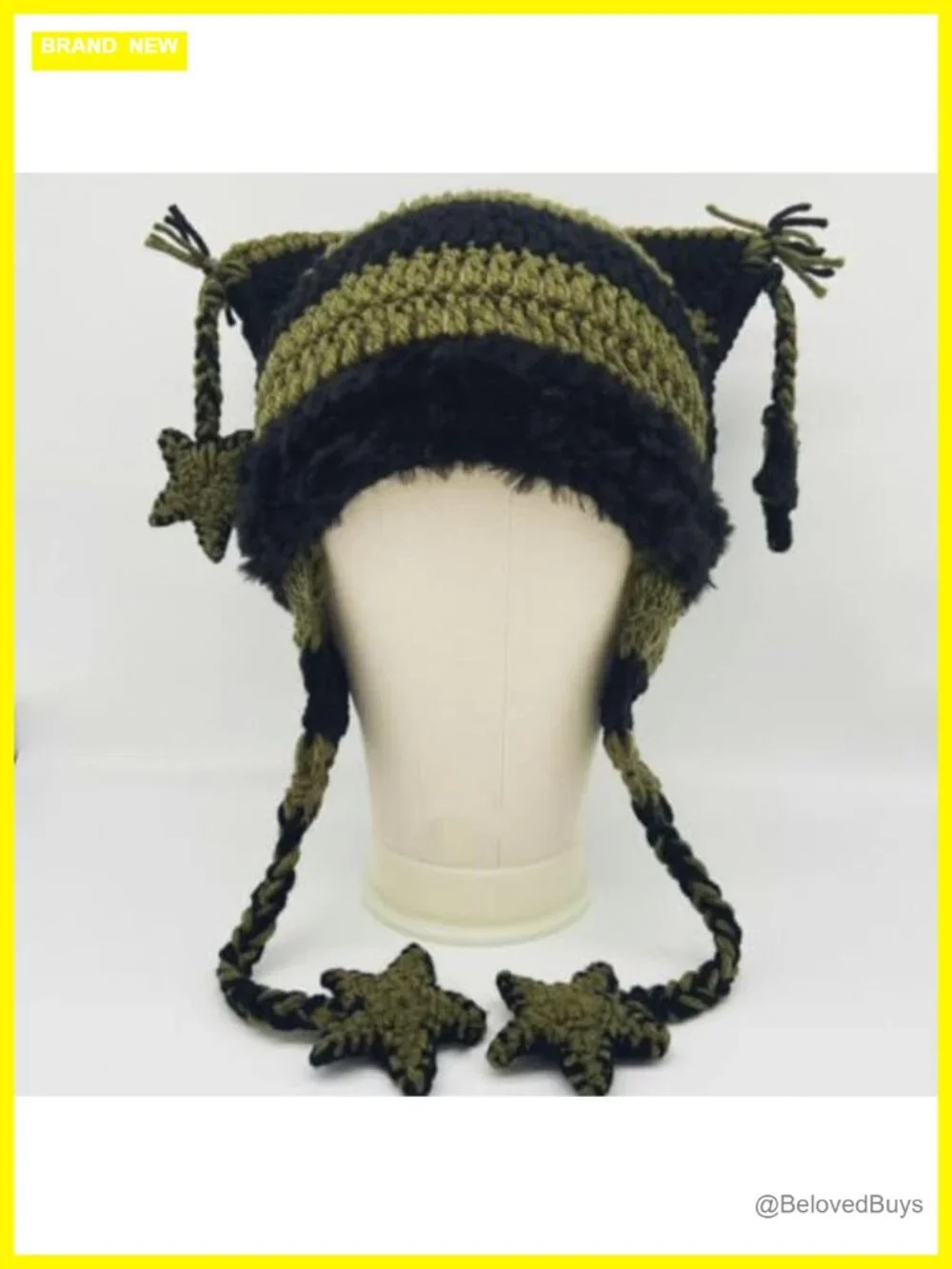 Cat Ear Knit Beanie Goth Grunge Y2K Winter Hat for Women